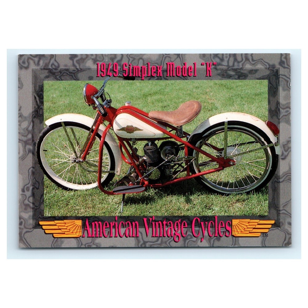 American Vintage Cycles Card 1949 Simplex Model K Red White Series II #138